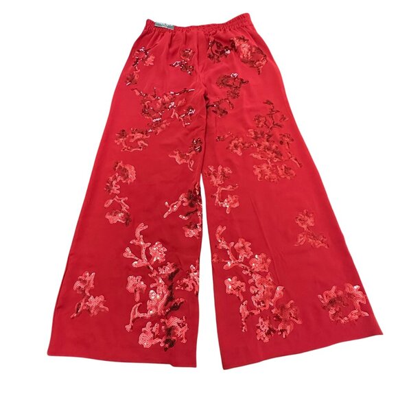 Chico's Pants Size 0 P NWT Red Pull On Sequin Wide Leg Holiday Red Allure Petite - Picture 2 of 12